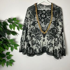 💐 FREE PEOPLE boho floral motif jacquard deep v neck hoodie small 💐